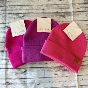 Set Of 3 Girls Falls Creek Shades of Pink Knit Folded Cuff Beanie Hats NWT